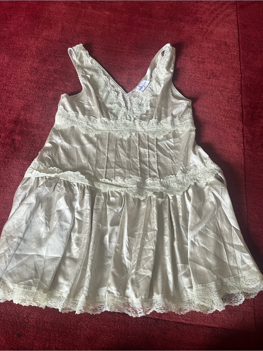 Natural Fiber Quality Mini Slip With Lace Dress Baby Green Y2K Vintage - Picture 2 of 10
